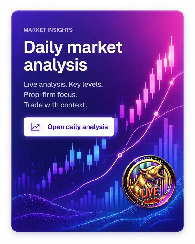 Daily market analysis from Scalping Wolf Live, covering live analysis, key levels, prop-firm focus and trading context.